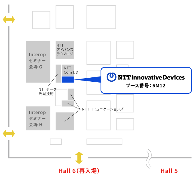 幕張メッセのホール内の地図。ホール6にあるNTTイノベーティブデバイスのブース6M12。
