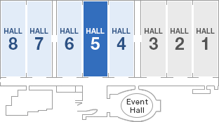「InterBEE2010」フロア内にあるNTTエレクトロニクスのブース案内図。NTTエレクトロニクスのブースはホール5の5401。